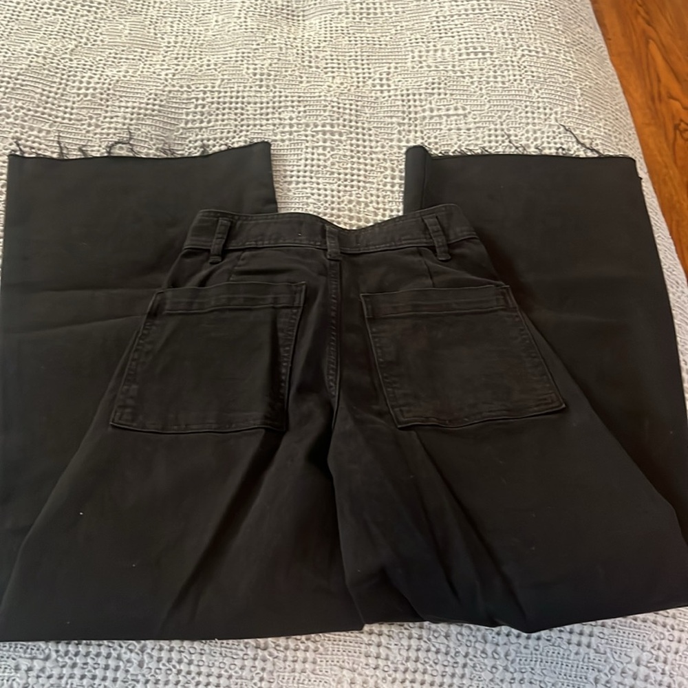 Zara black denim jeans pants high rise flare with raw hem size us 2 - Picture 7 of 7